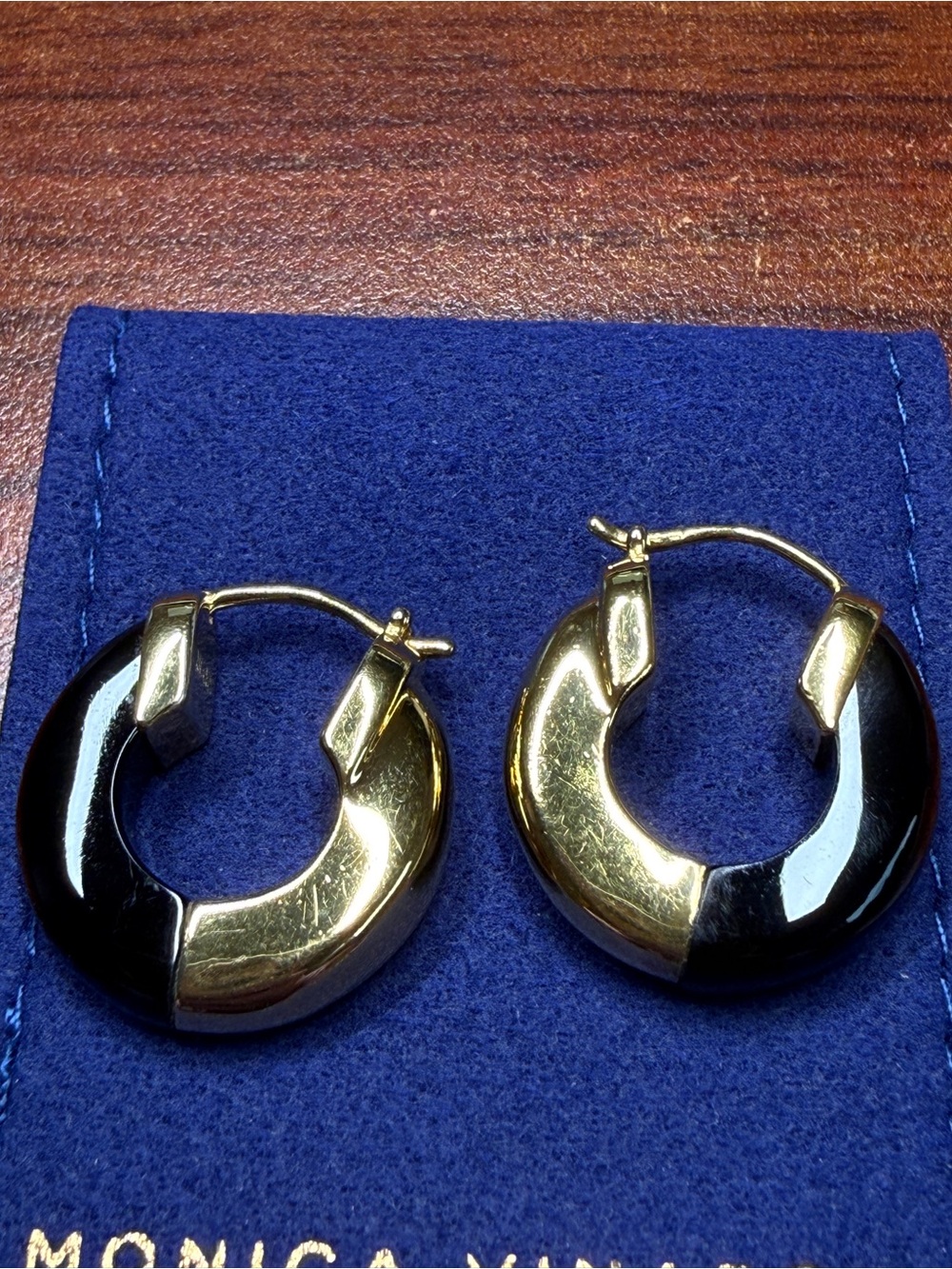 Monica Vinader Kate Young Half Gemstone Small Hoop Earrings Minimalist Essential - Picture 6 of 8